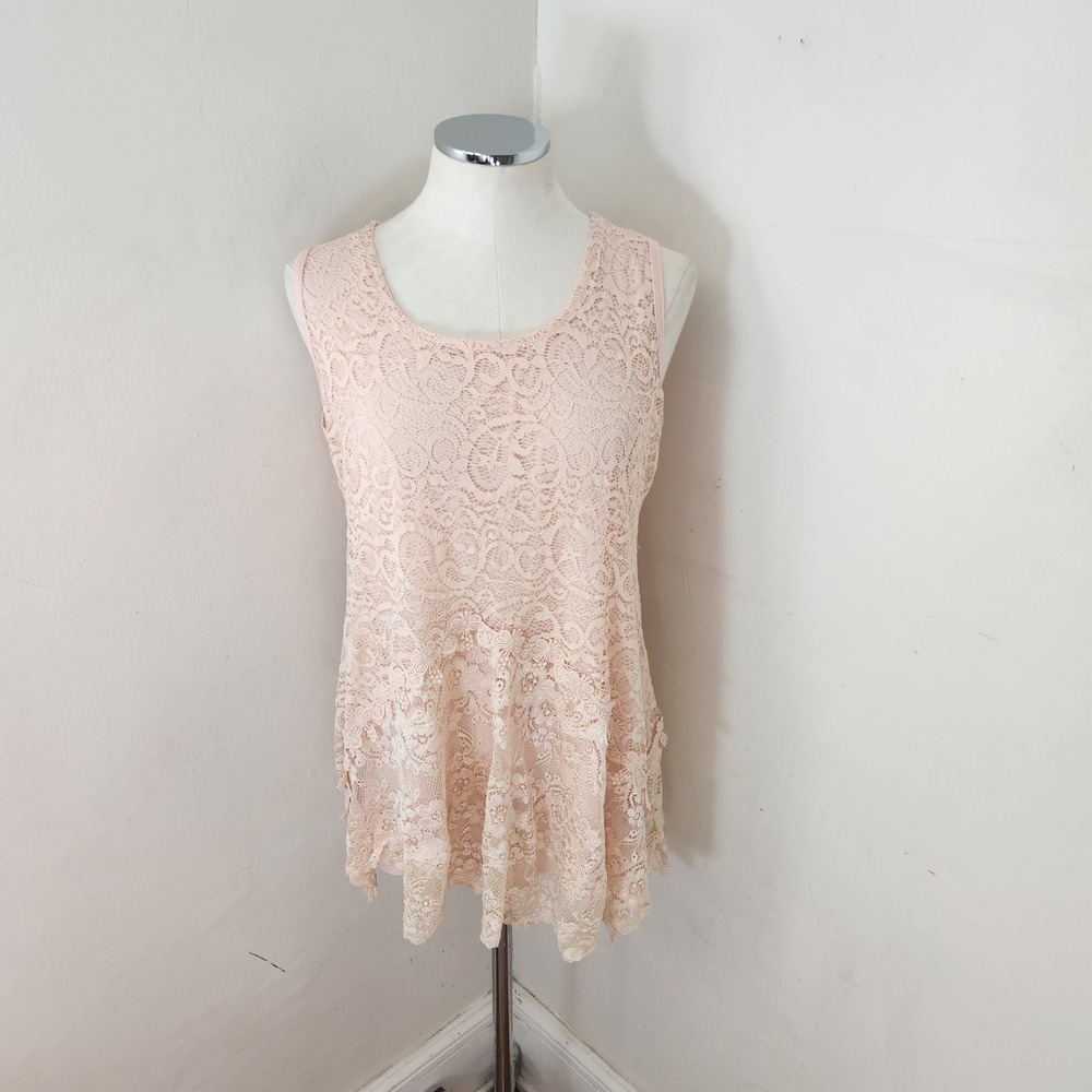 Simply Couture Womens XXL Pink Floral Lace Sleeveless Tiered Tunic Tank Top‎